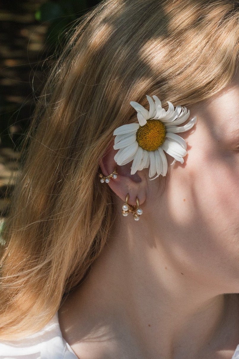 Organic ear cuff with five natural pearls
