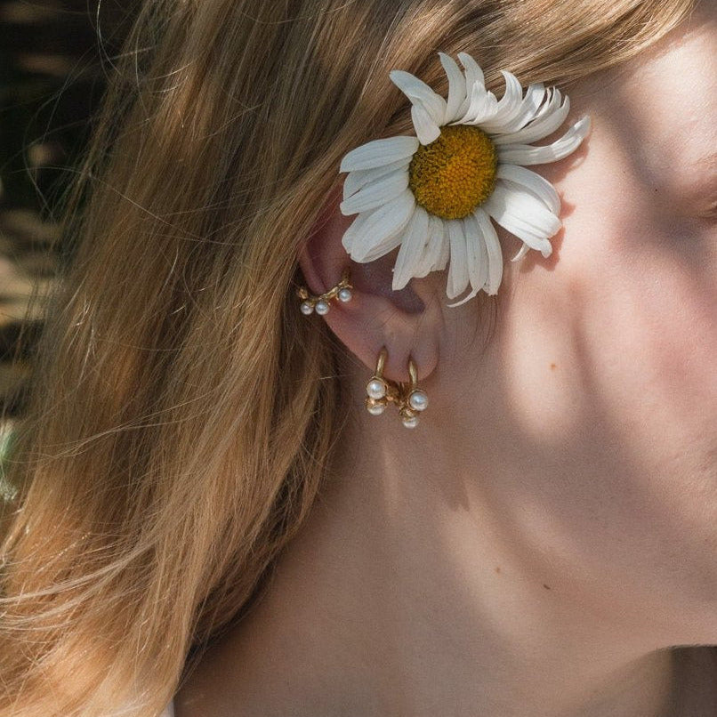 Organic ear cuff with five natural pearls