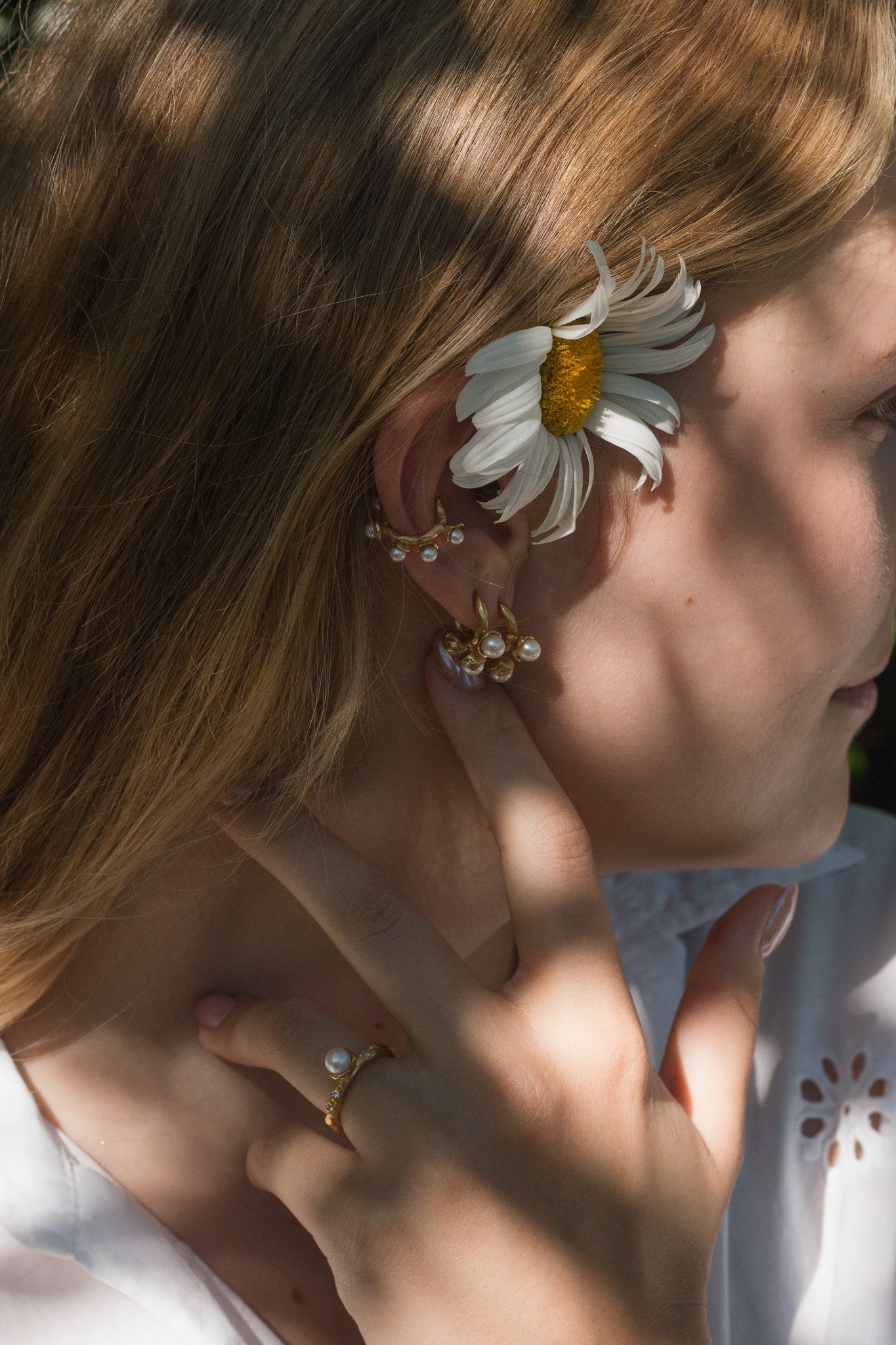 Organic ear cuff with five natural pearls