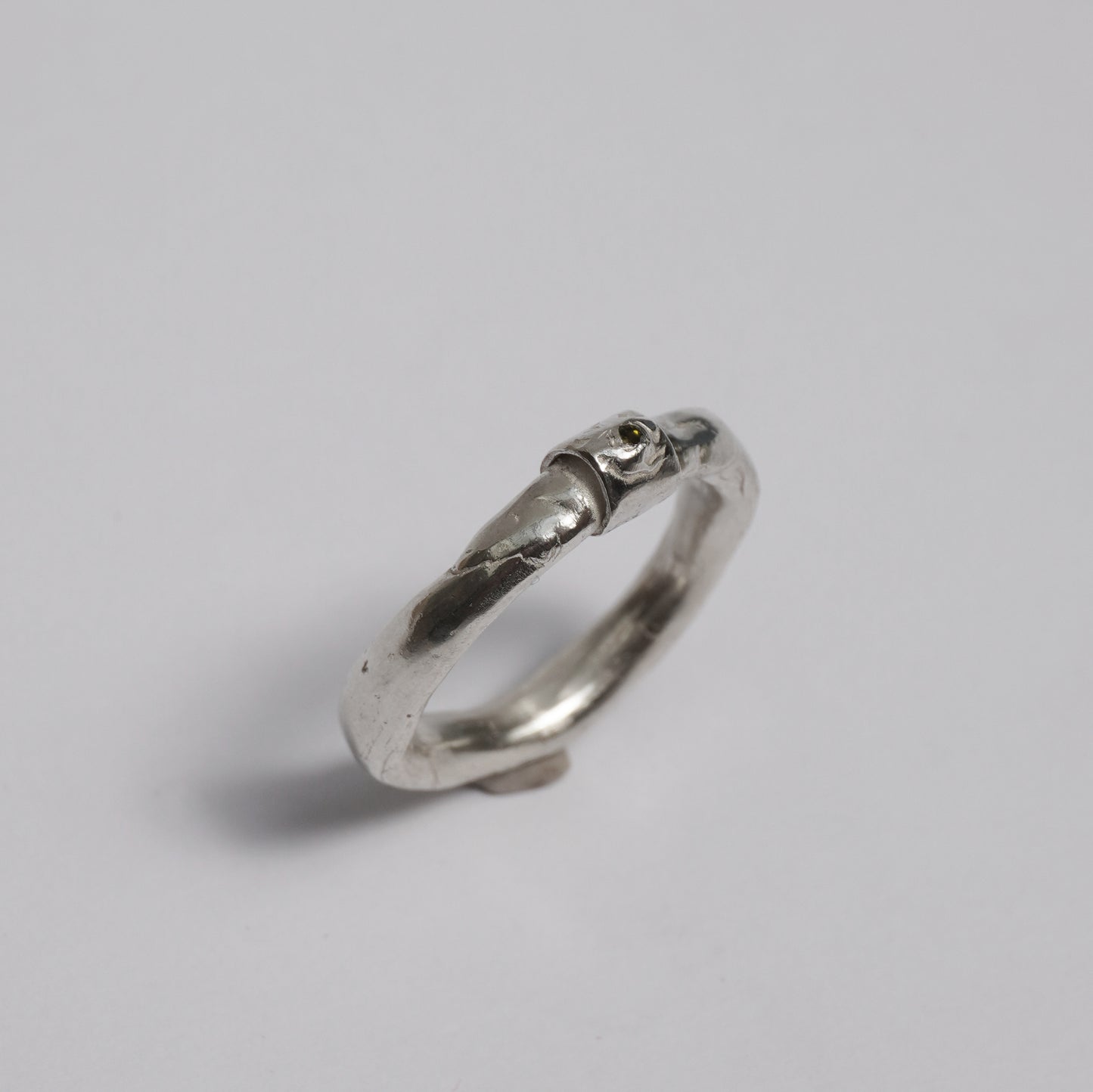 Silver Sculptural Ring with Green Stone – Unique Piece