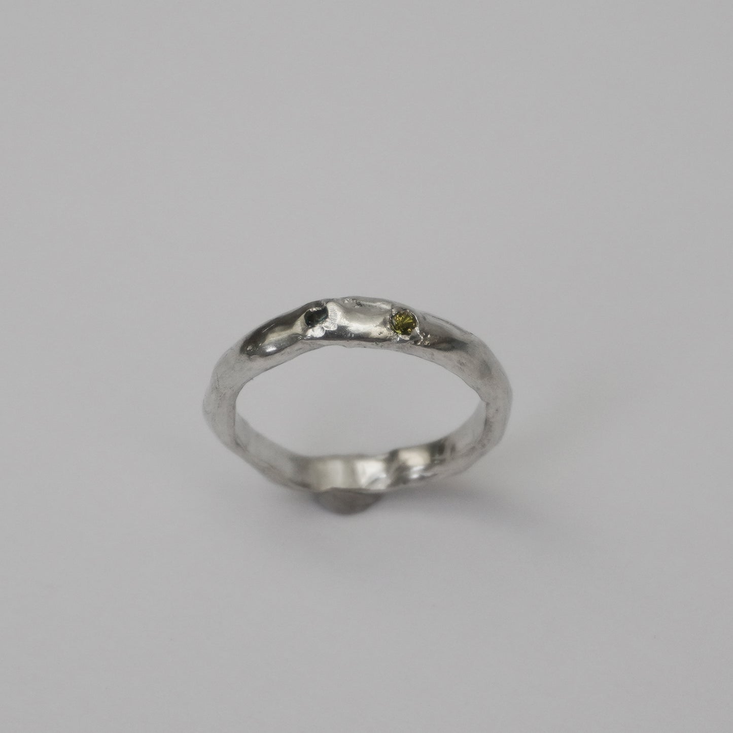 Silver Slim Organic Ring with Embedded Stones – Unique Piece