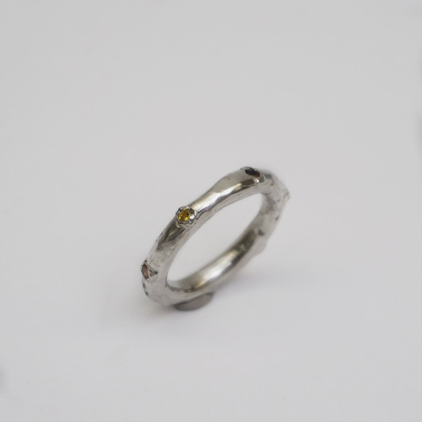 Silver Organic Ring with 7 Stones – Unique Piece