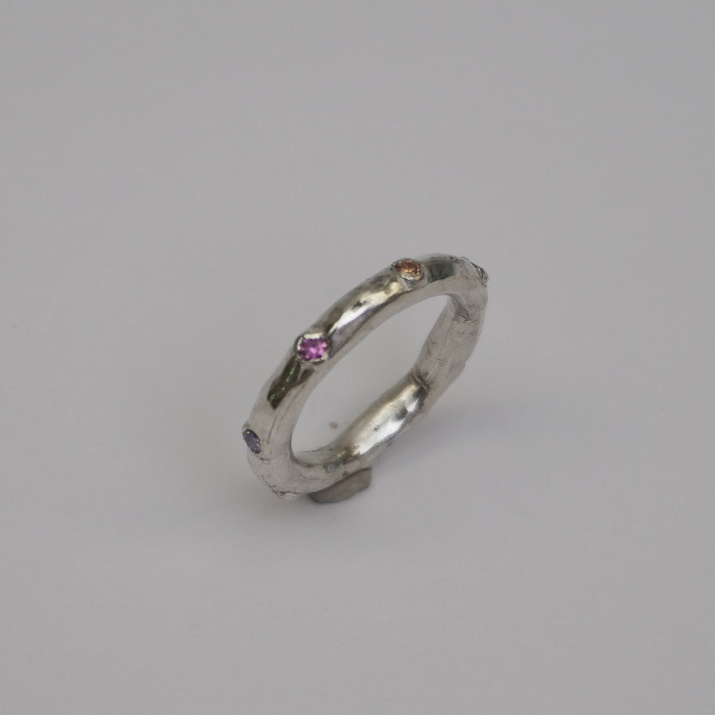 Silver Organic Ring with 7 Stones – Unique Piece