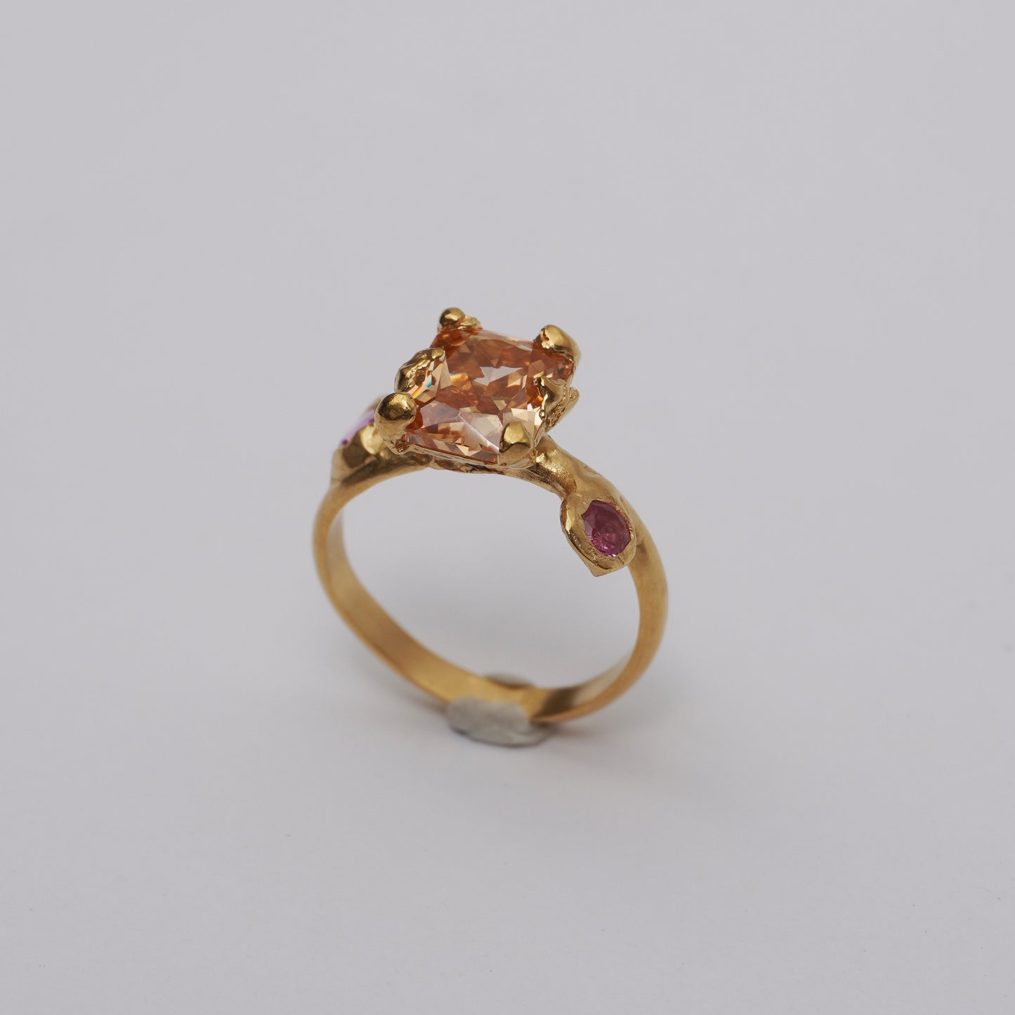 Golden Ring with Champagne Centerpiece and Pink Accents - Unique Piece