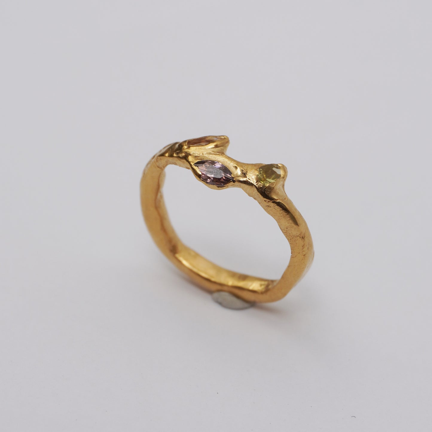Gold Organic Ring with Three Stones – Unique Piece