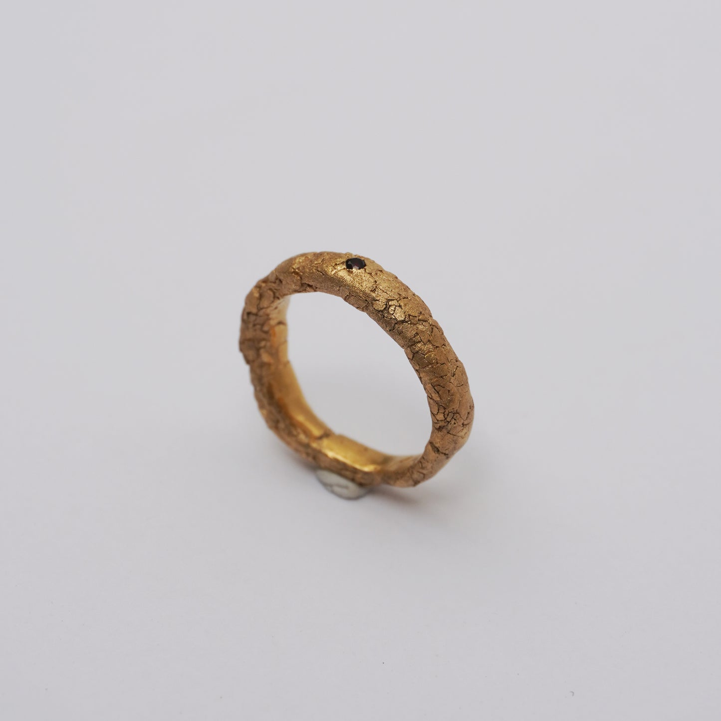 Gold Textured Ring with Red Stone – Unique Piece