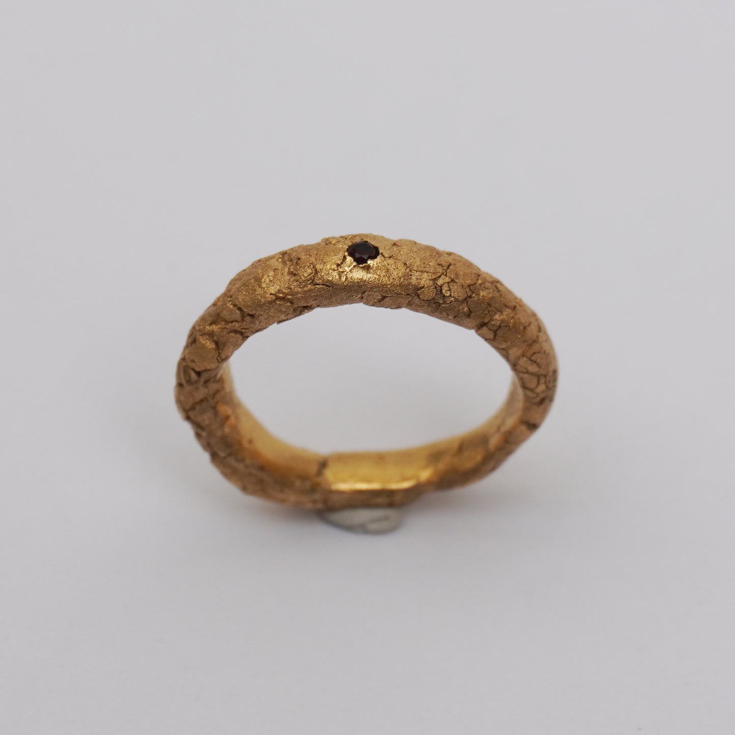 Gold Textured Ring with Red Stone – Unique Piece