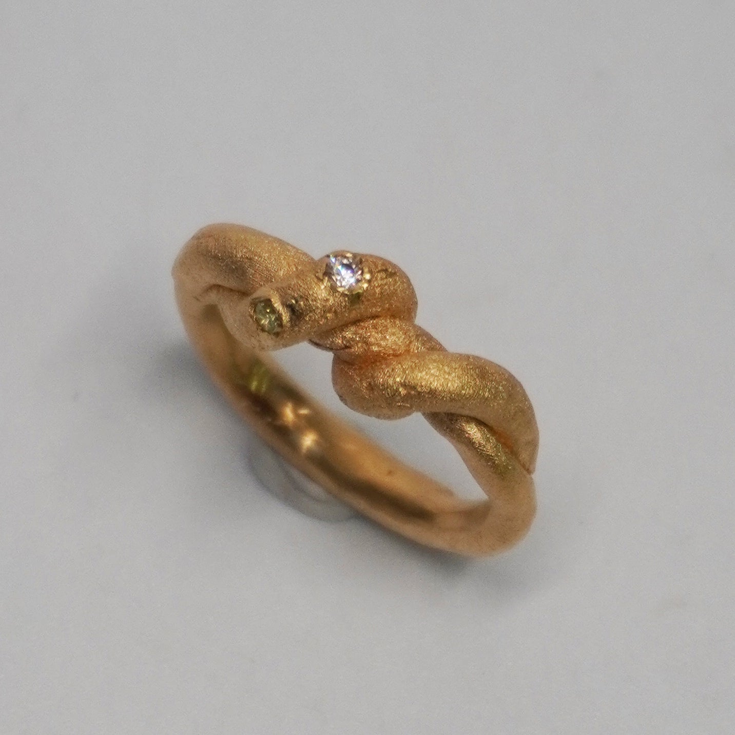 Twisted Gold Ring with 2 Stones – Unique Piece