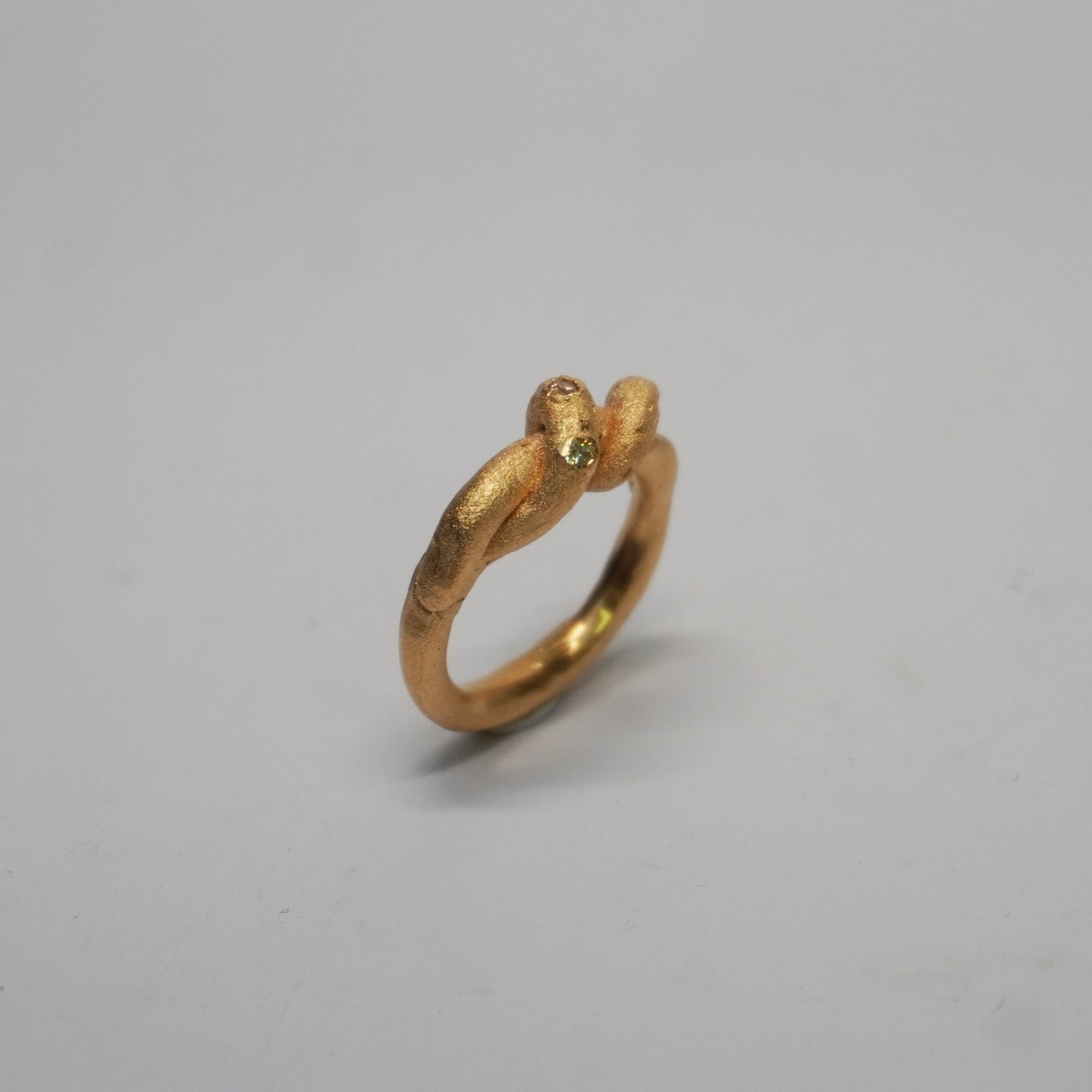 Twisted Gold Ring with 2 Stones – Unique Piece