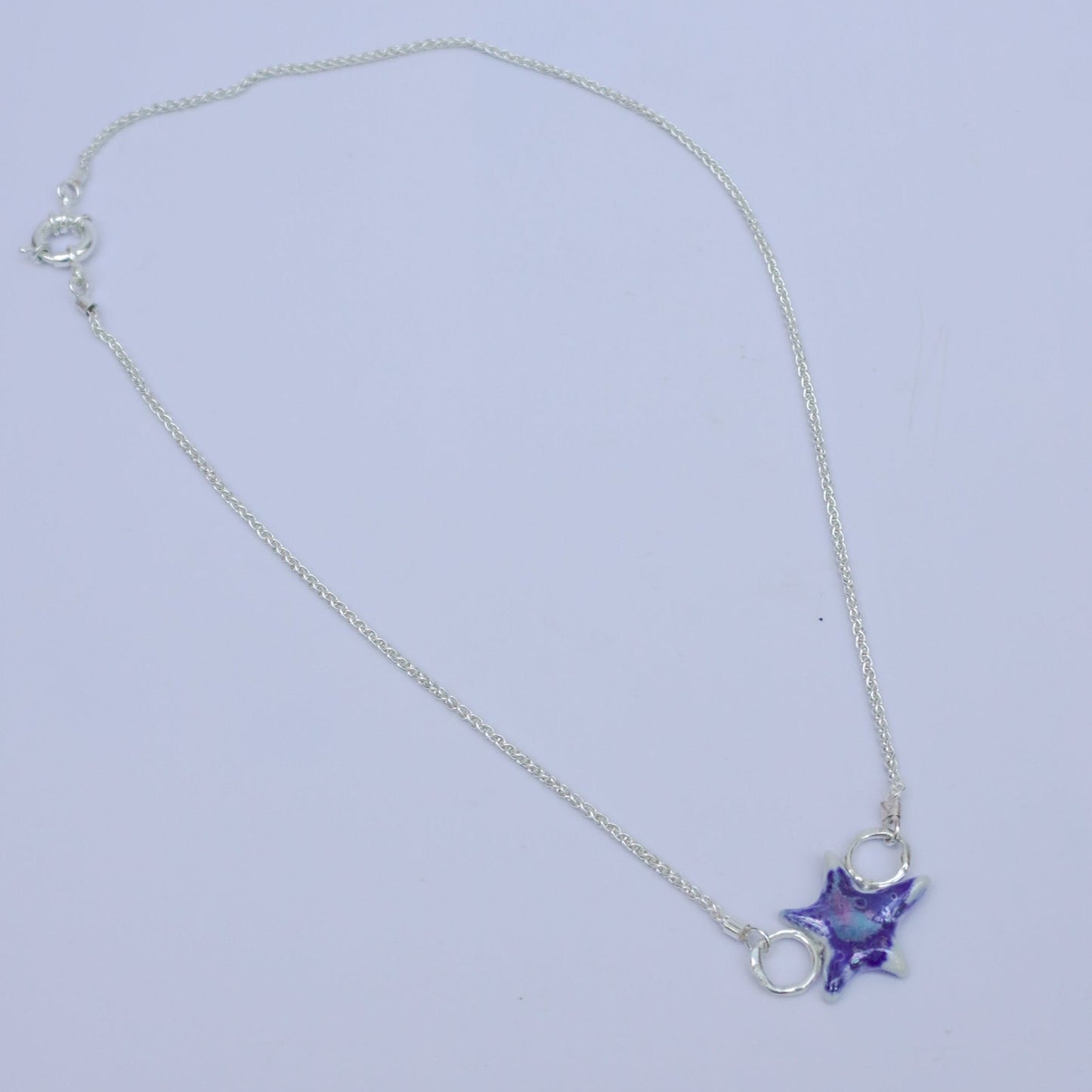 Cenere stellare silver neckalace with a porcelain blue star, handmade