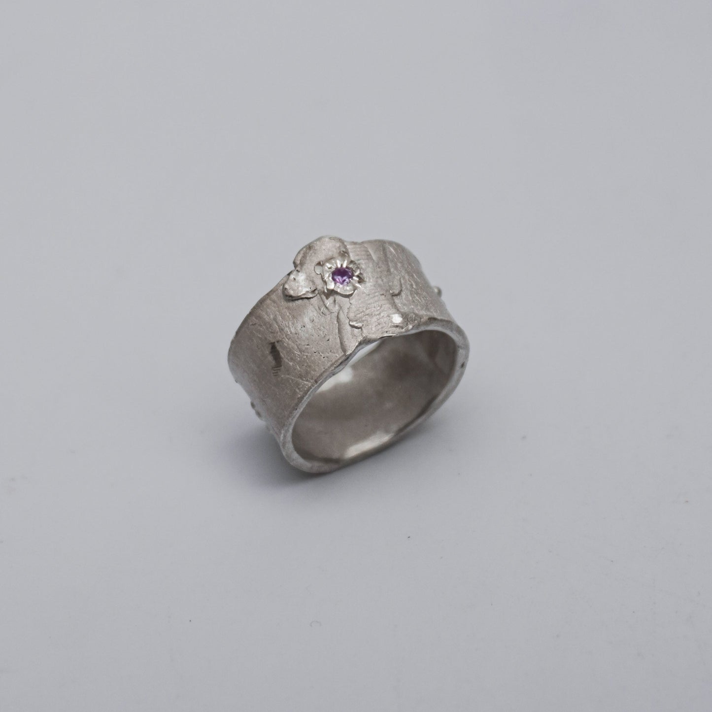 Silver Wide Band Ring with Violet Stone – Unique Piece