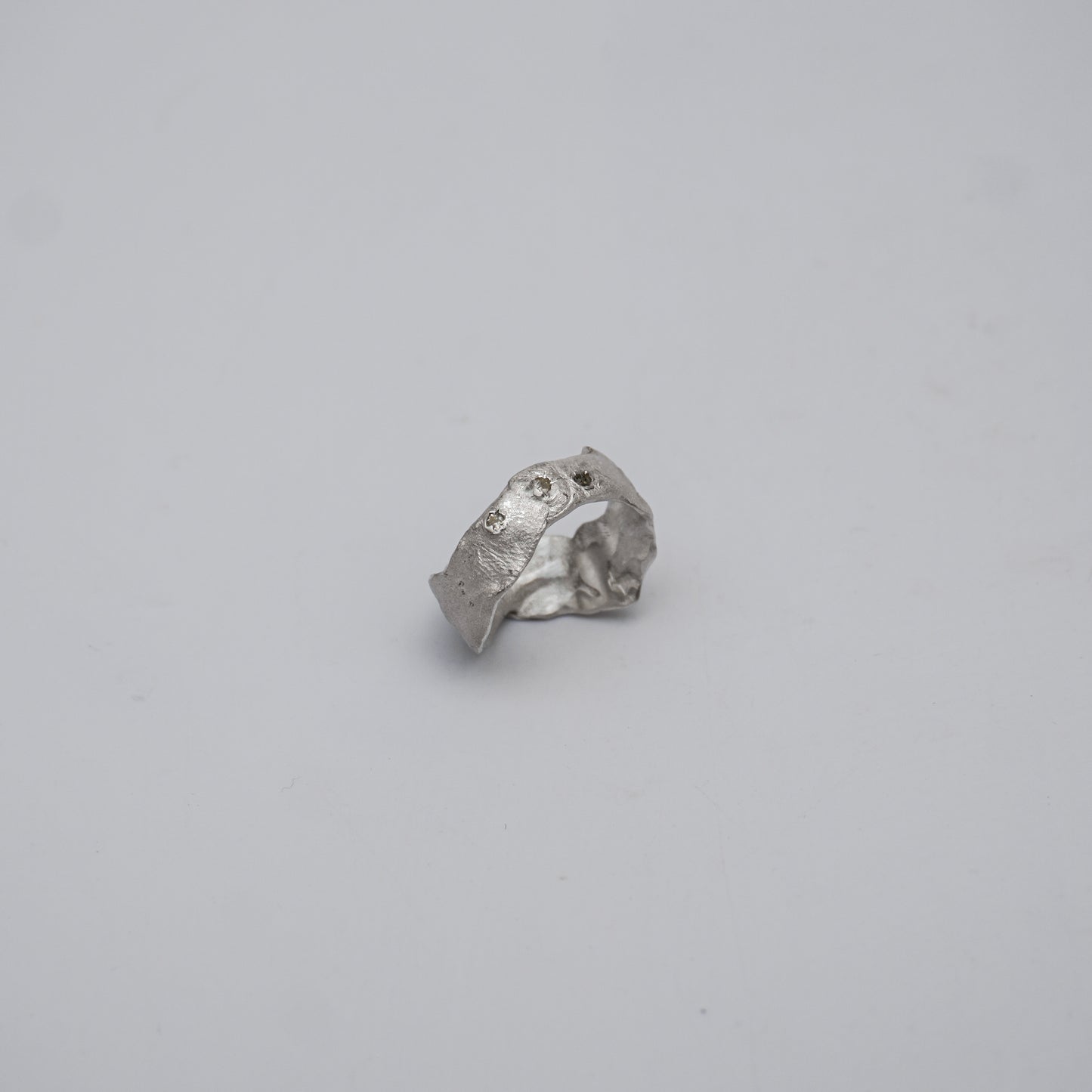Silver Sculptural Ring with 3 Embedded Zirconia – Unique Piece