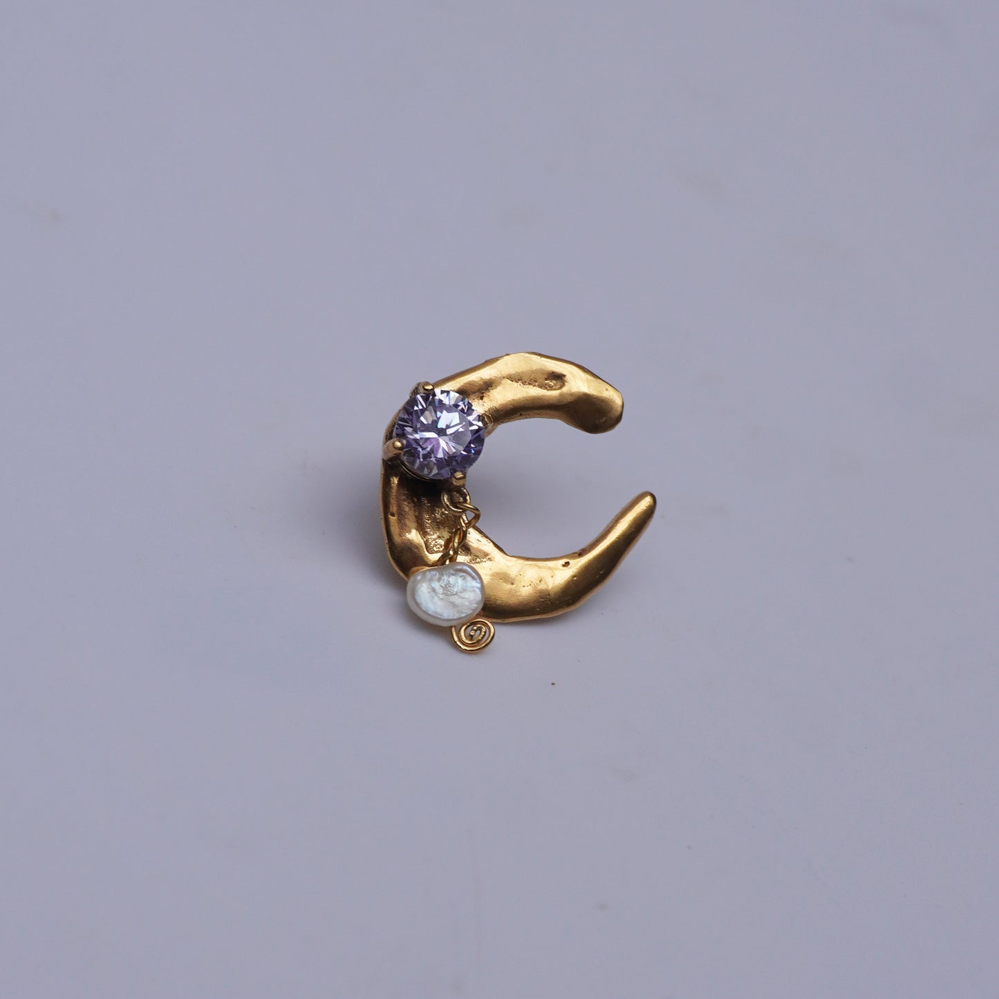 Echi Iridescenti Big Stud Moon with Stone and Natural Pearl