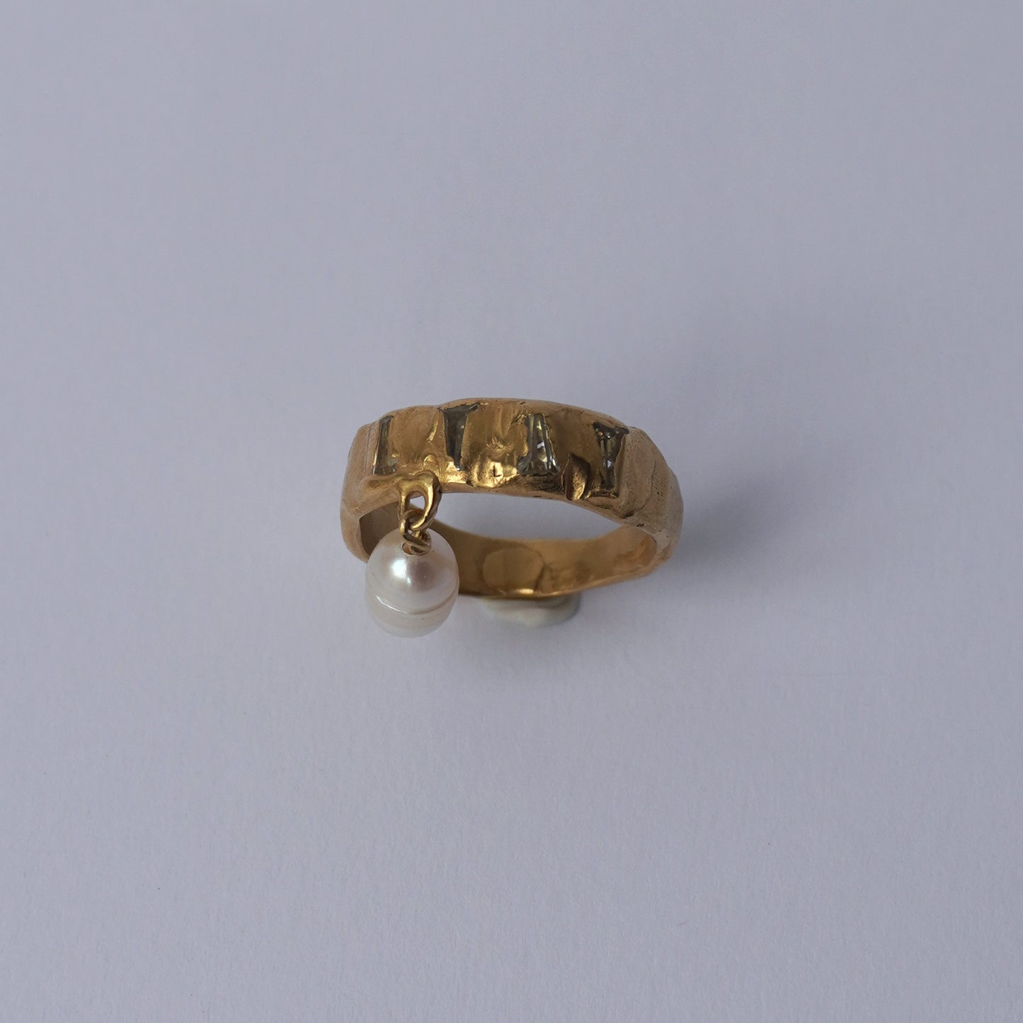 24k Gold Plated Ring with Stones and Pearl Drop