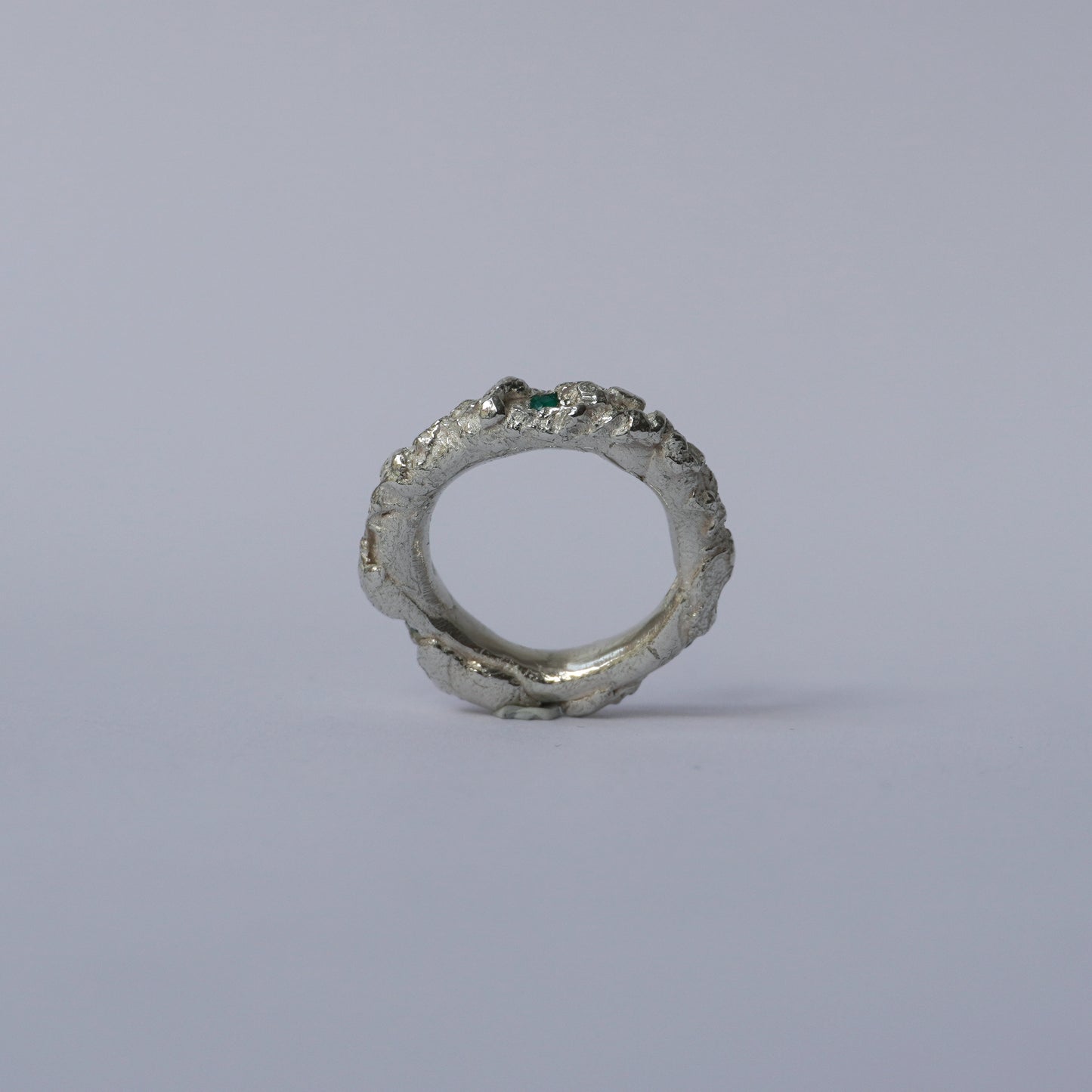 Silver Organic Ring with Agate Green Stones