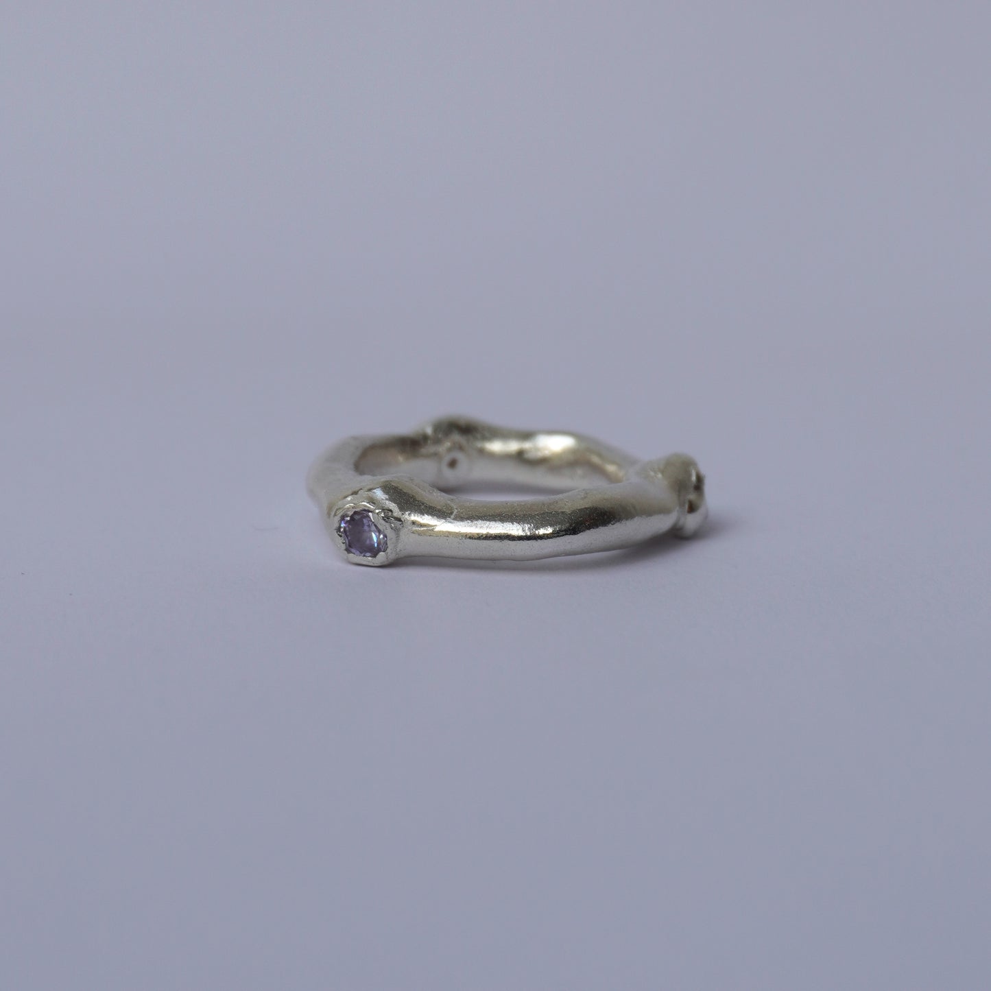 Silver Chunky Ring with three Cubic Zirconia - Unique Piece
