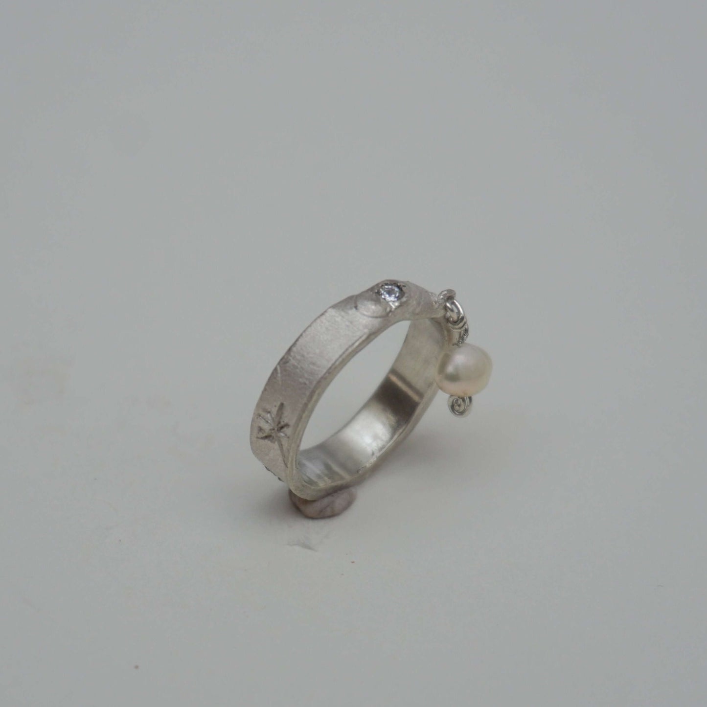 Drop Pearl unique silver ring - silver, natural pearl and zirconia