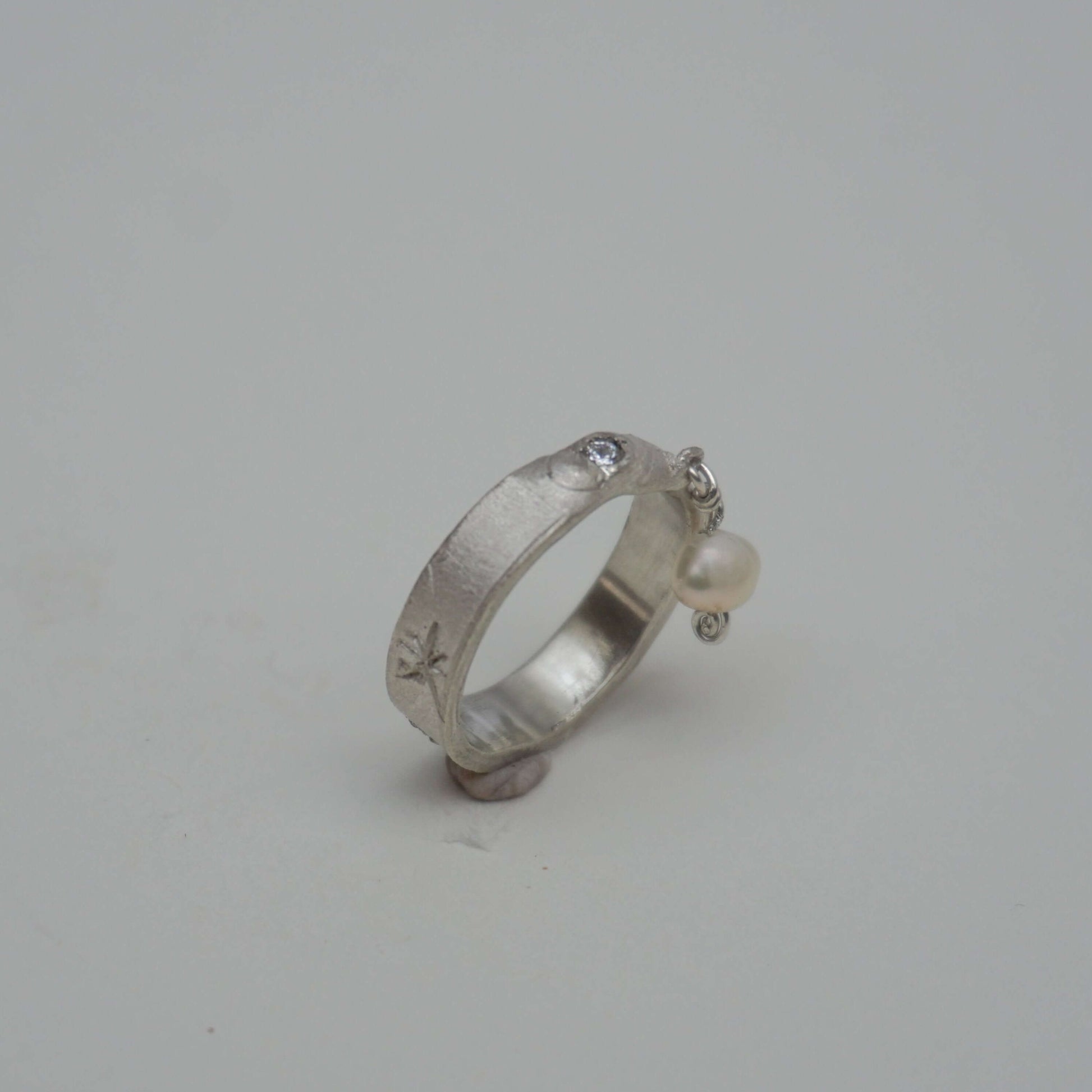 Drop Pearl unique silver ring - silver, natural pearl and zirconia