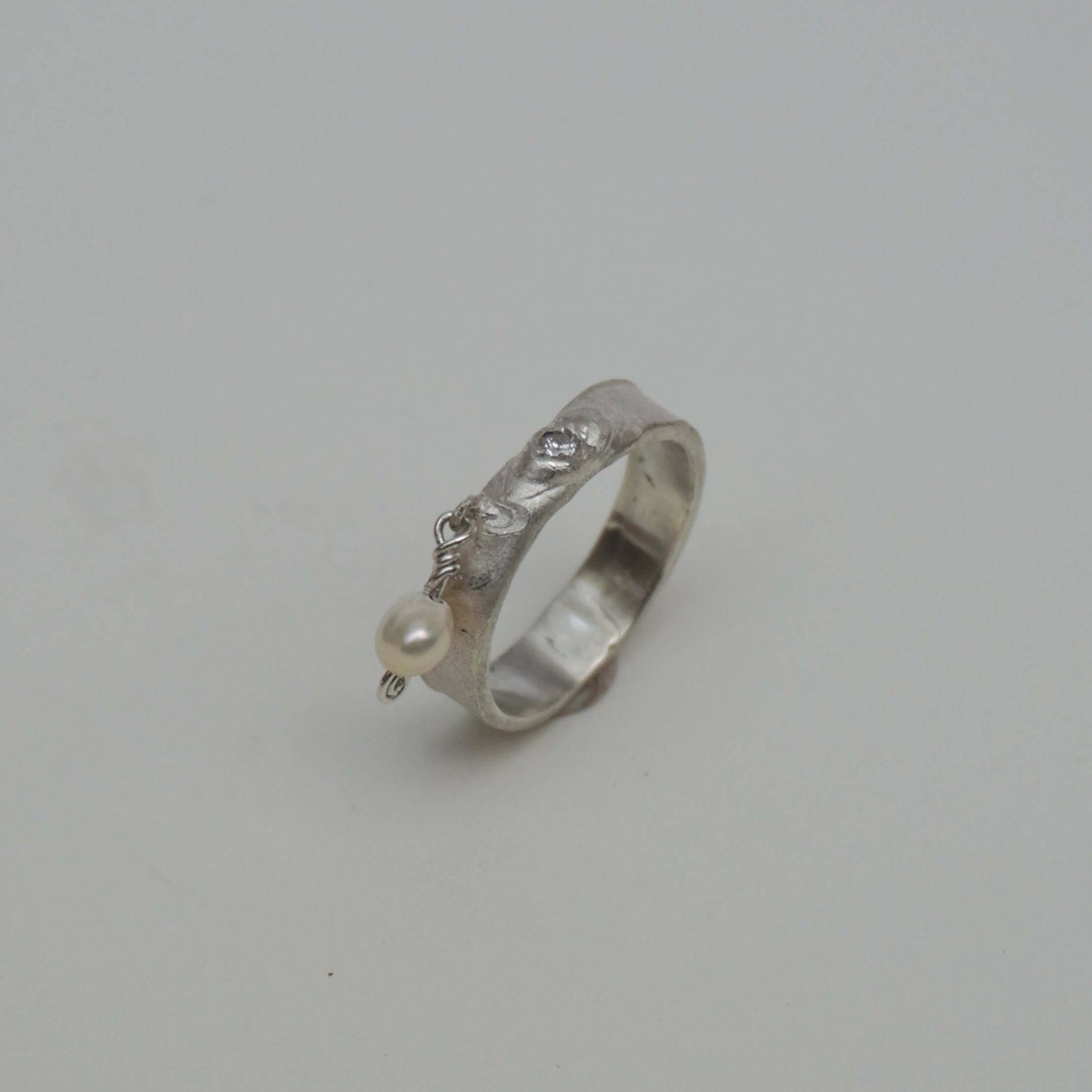 Drop Pearl unique silver ring - silver, natural pearl and zirconia