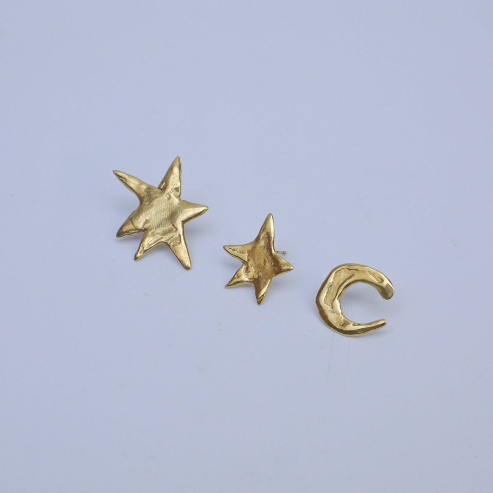 Echi iridescenti big stud - single earrings - gold-plated - small and big star, small moon