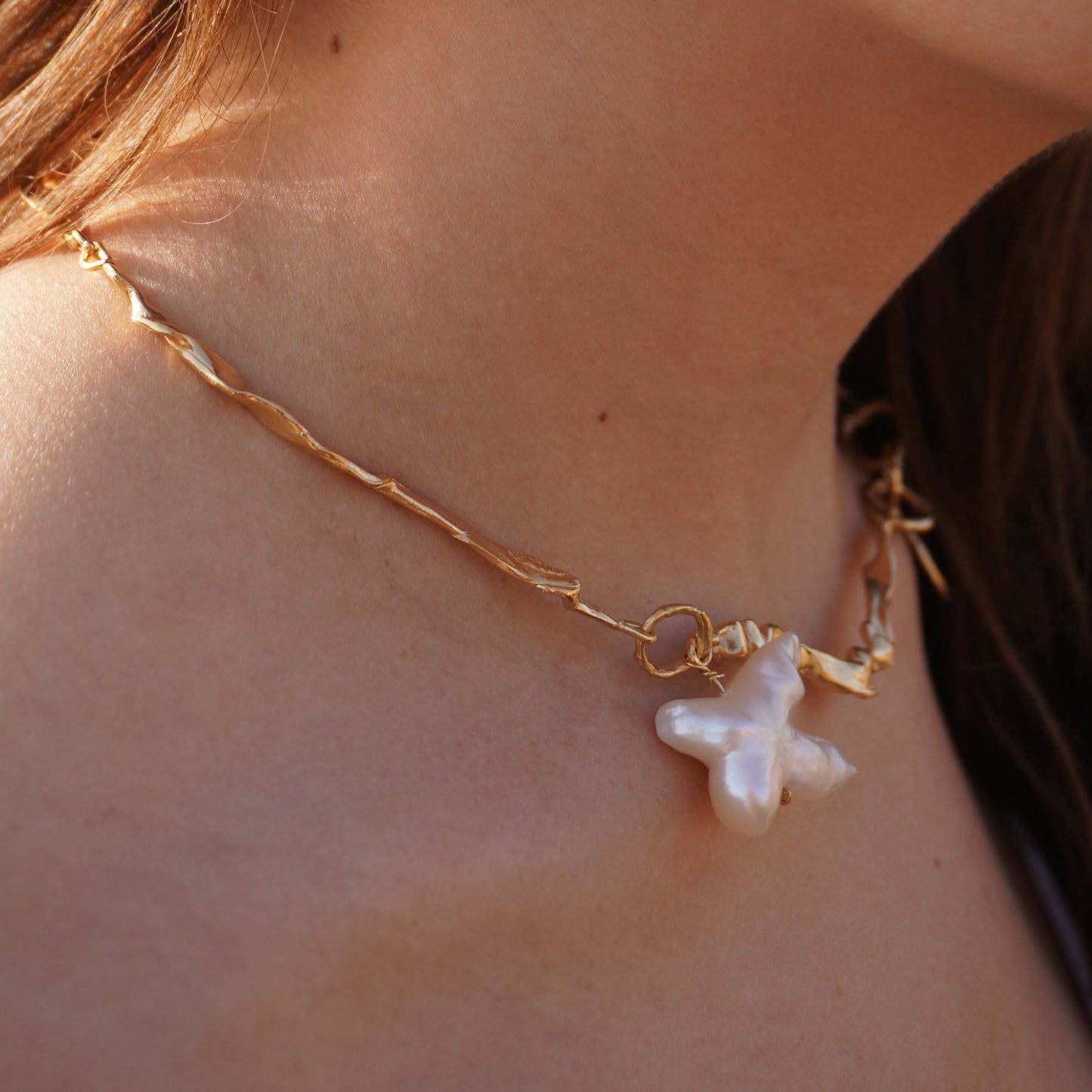 Frammenti di Aurore necklace with a pendant, gold-plated, pearl, handmade