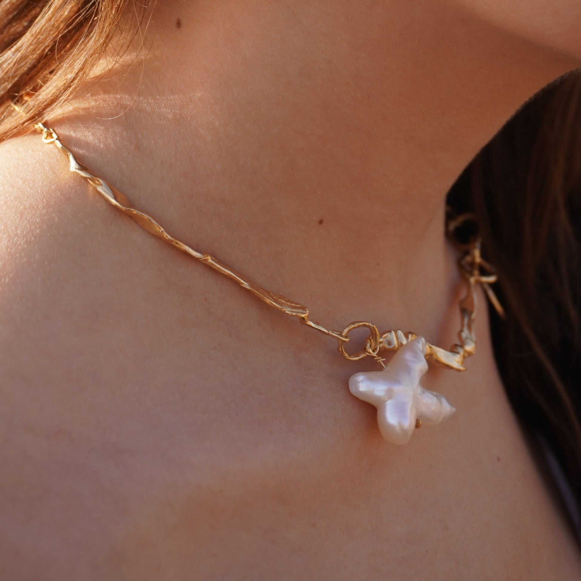 Frammenti di Aurore necklace with a pendant, gold-plated, pearl, handmade