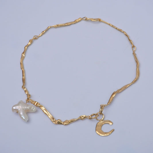 Frammenti di Aurore necklace with pendants, gold-plated, pearl and moon, handmade