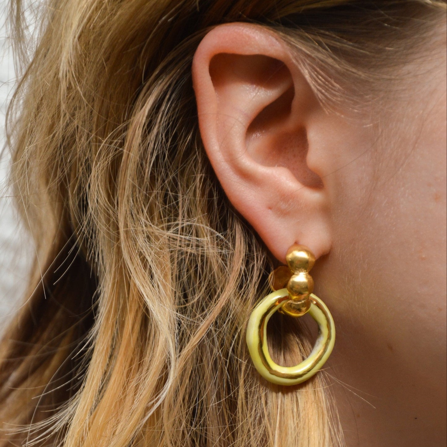 dancing sunshine earring gold hoop yellow luster
