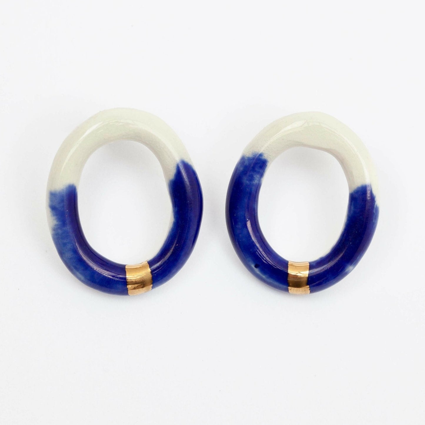 digging deep porcelain earring hoop blue white luster detail gold