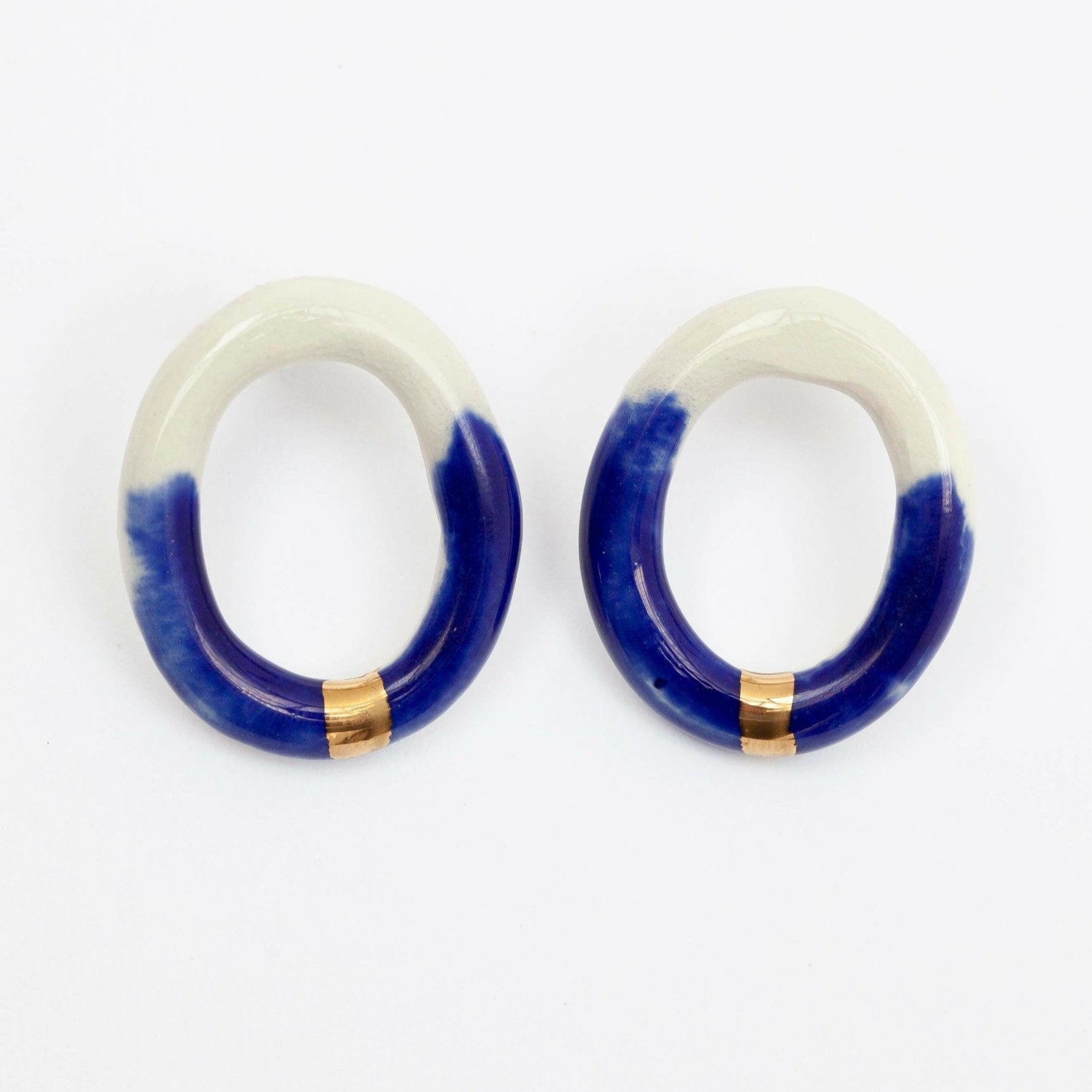 digging deep porcelain earring hoop blue white luster detail gold