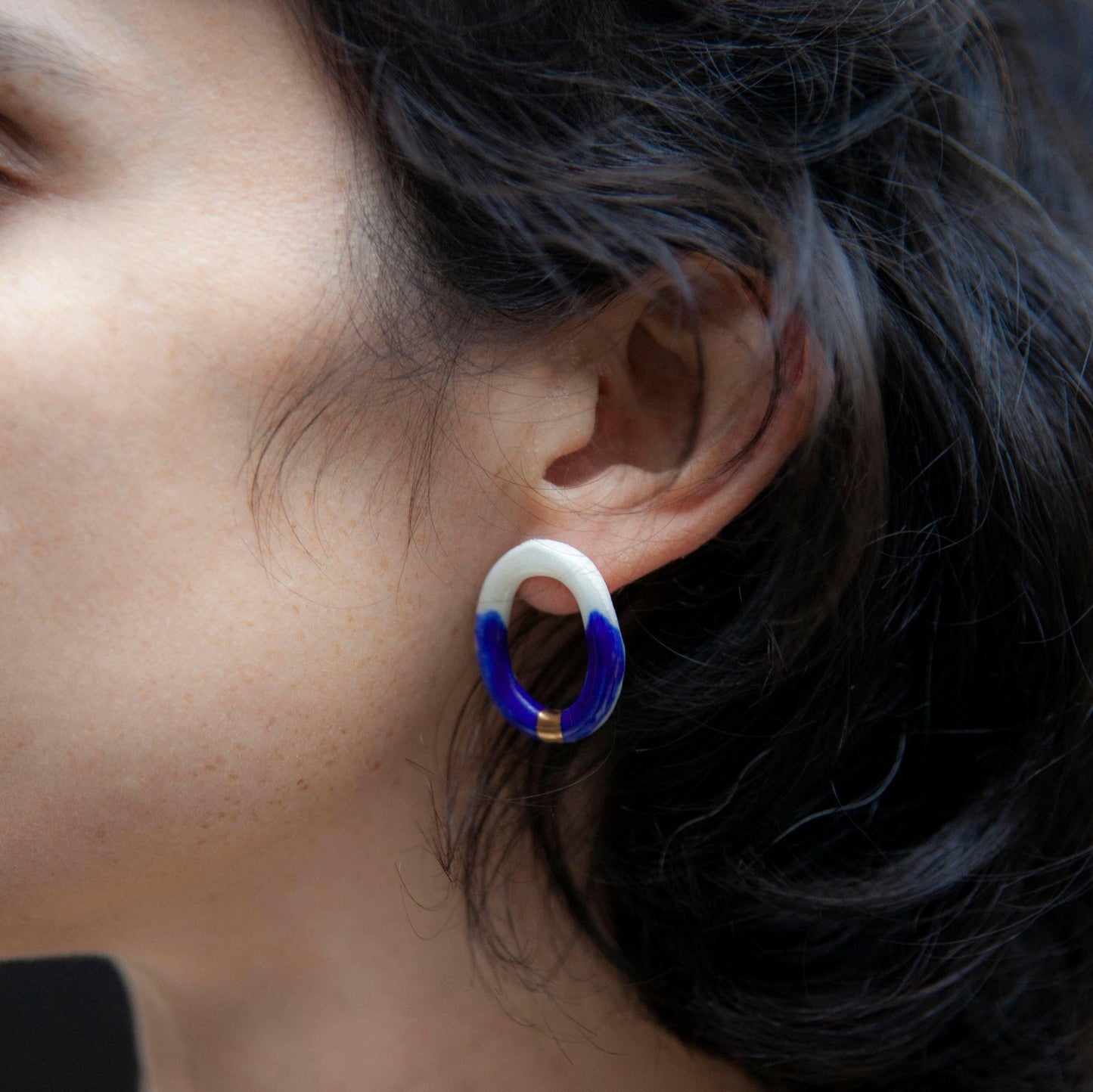 digging deep earring hoop porcelain blue white luster gold