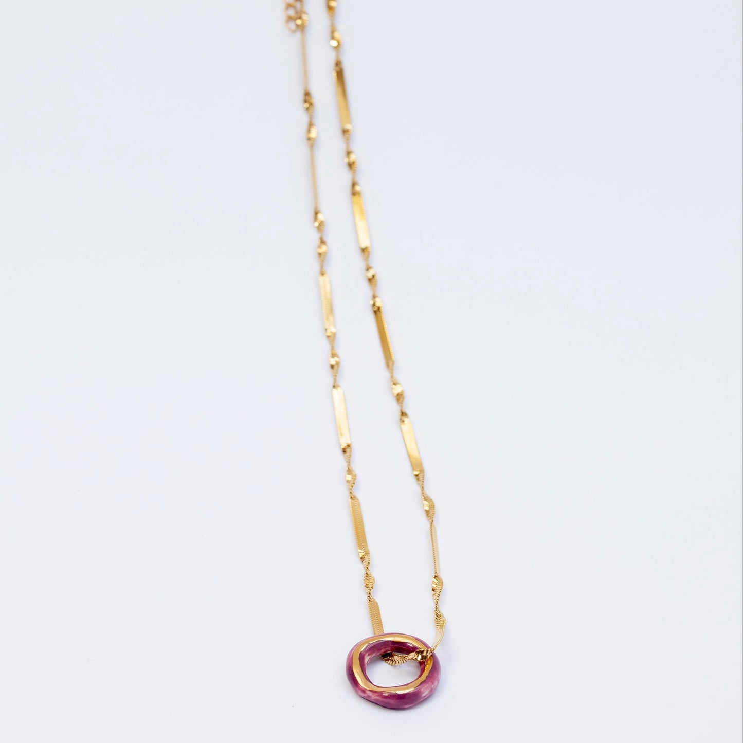 IBWIA necklace pink gold luster circle hoop porcelain