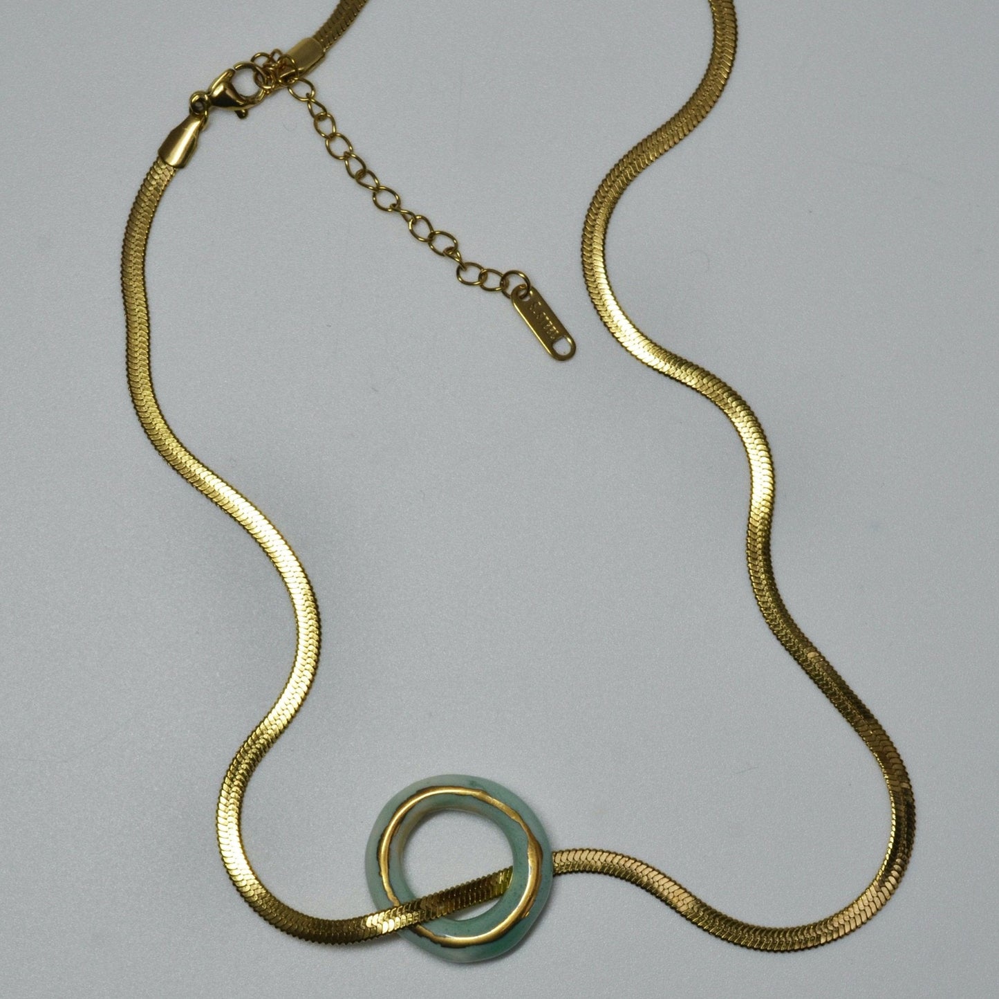 IBWIA necklace porcelain hoop green gold luster