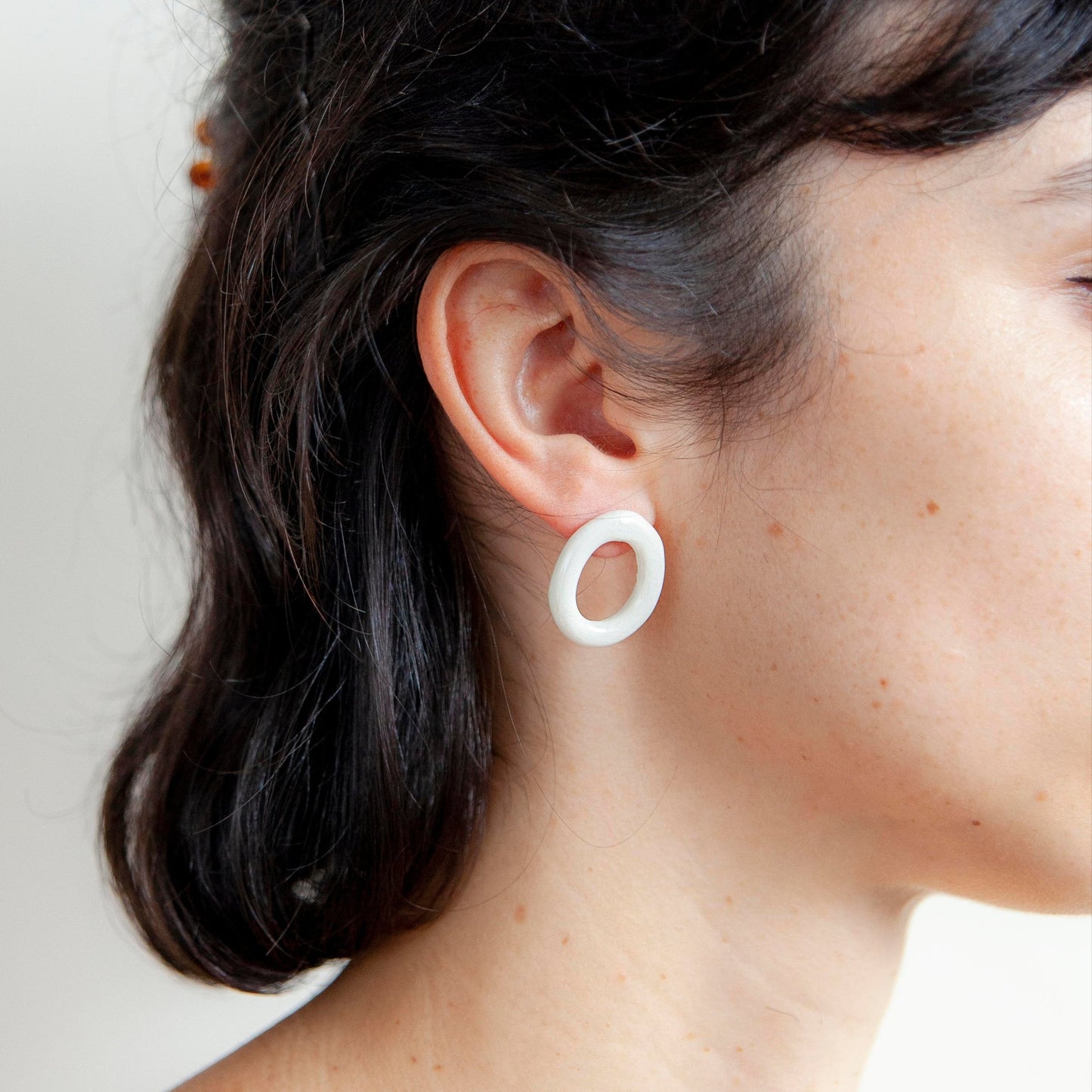 pureness porcelain earring white round hoop simple