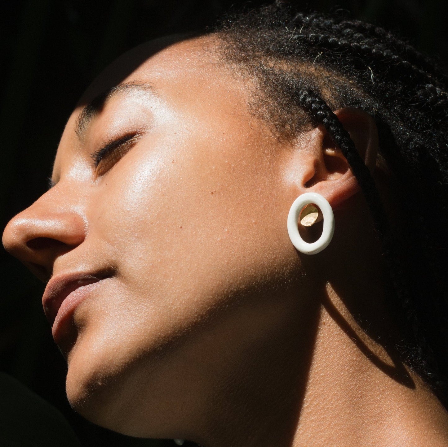 pureness porcelain earring stud hoop gold white