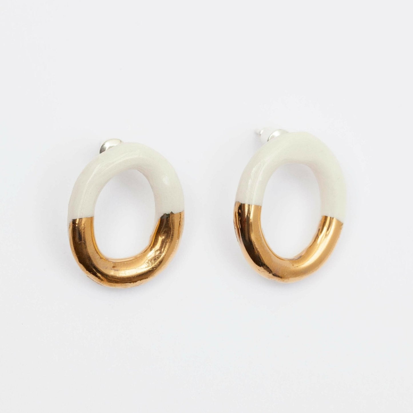 rooted radiance porcelain earring gold luster white hoop