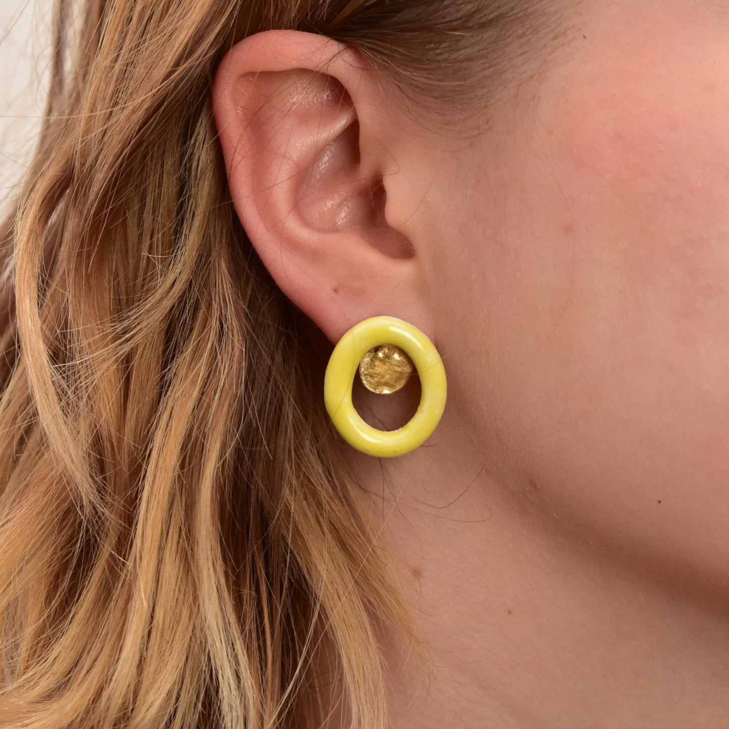 sunshine porcelain earring stud hoop yellow gold