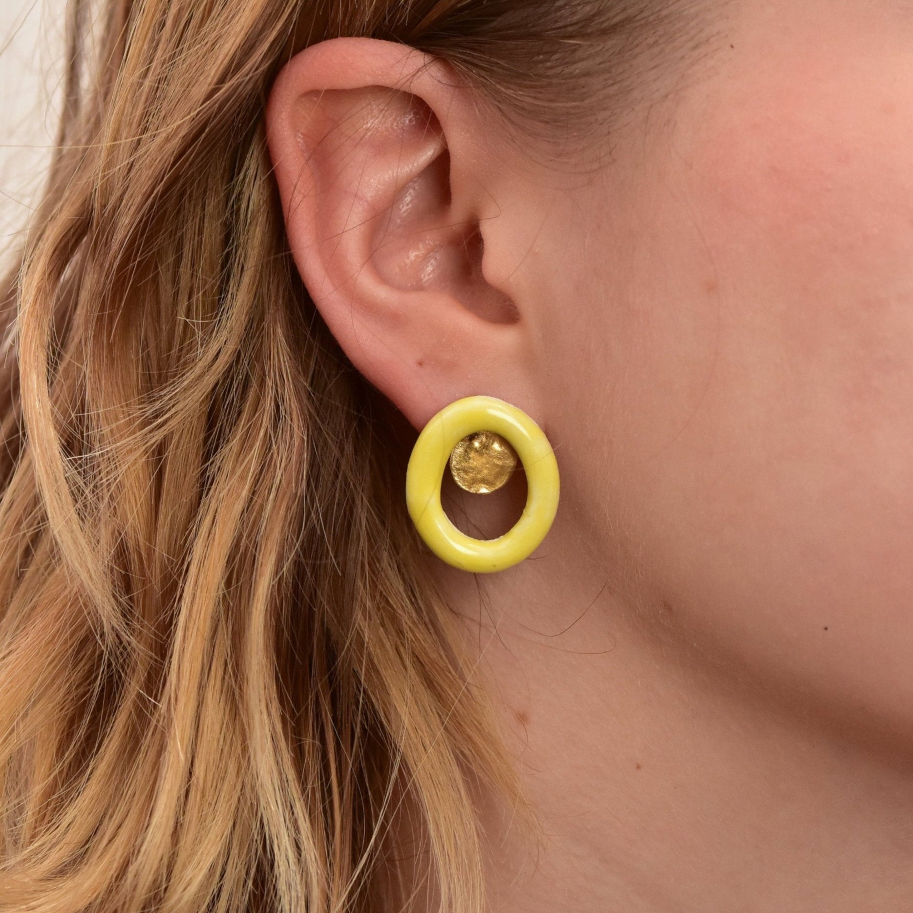 sunshine porcelain earring stud hoop yellow gold