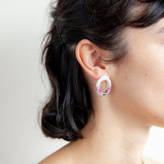 youthful innocence porcelain earring hoop stud white pink luster silver