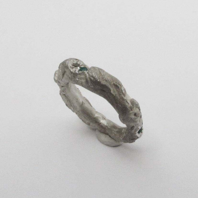 Silver Organic Ring with Jade Stones – Unique Piece