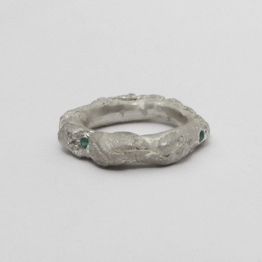 Silver Organic Ring with Jade Stones – Unique Piece