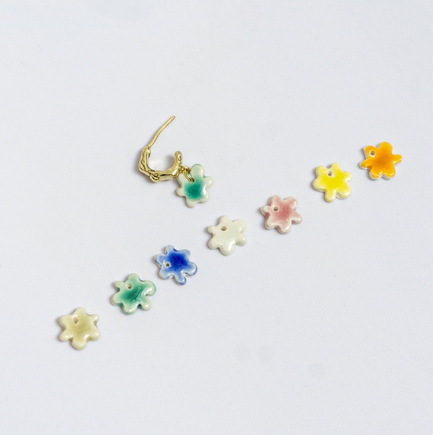 organic gold hoop earring flower porcelain pendant