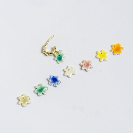 organic gold hoop earring flower porcelain pendant