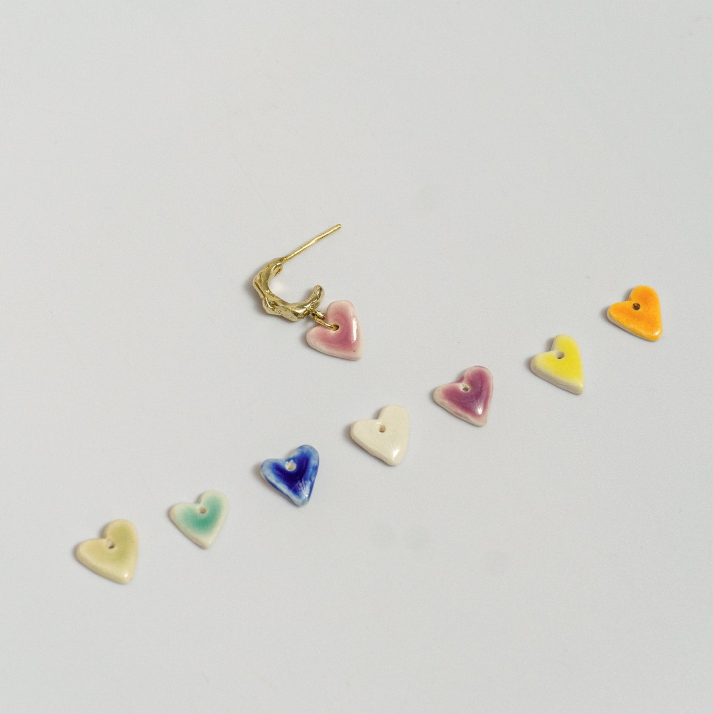 organic gold hoop earring heart porcelain pendant colours