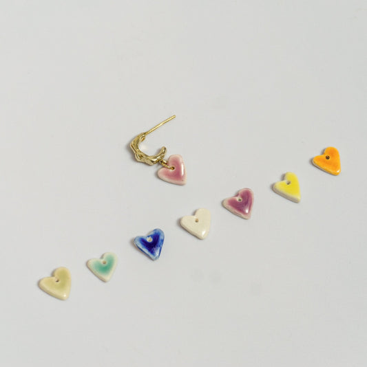organic gold hoop earring heart porcelain pendant colours