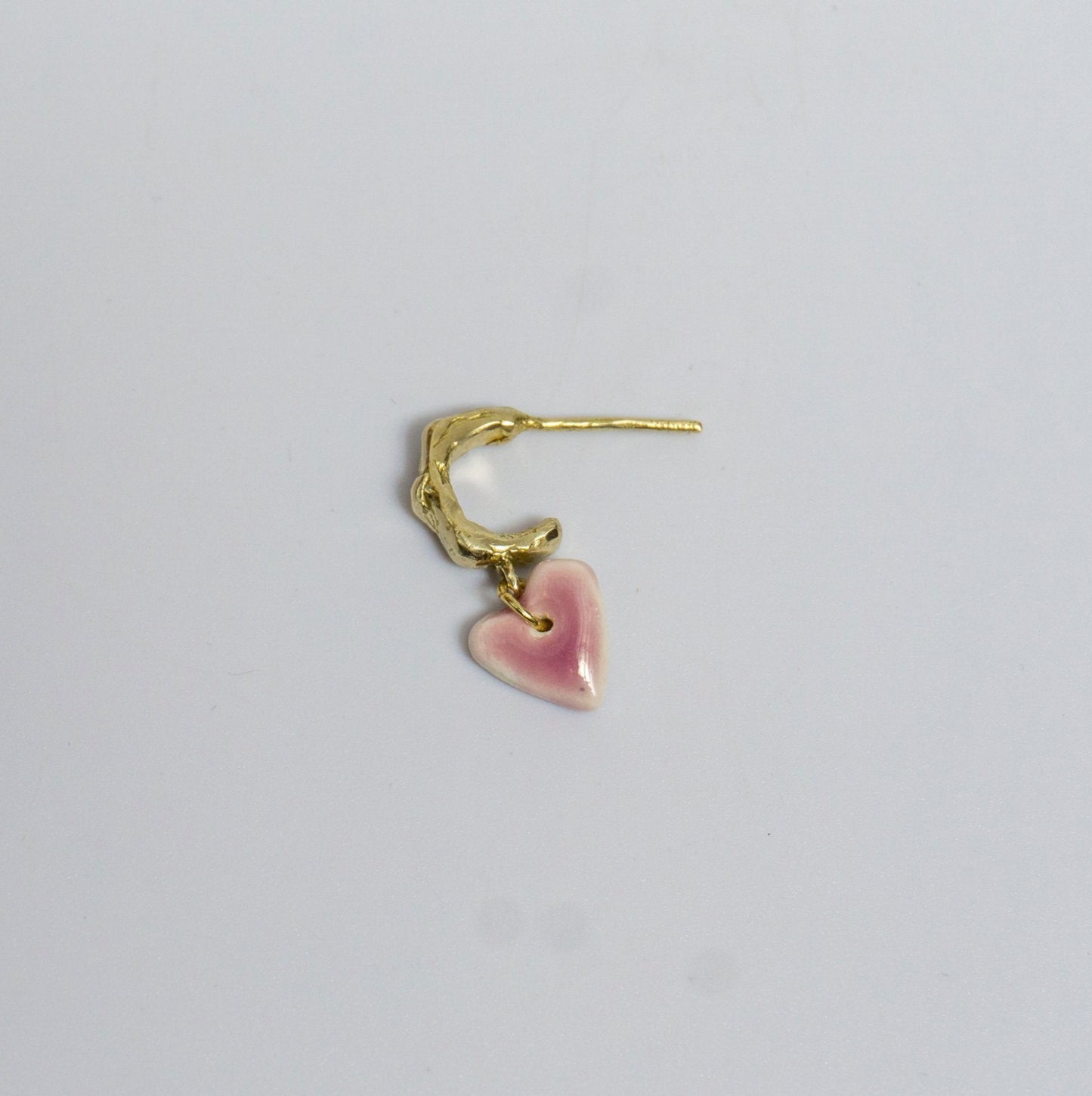 organic gold hoop earring heart porcelain pendant pink
