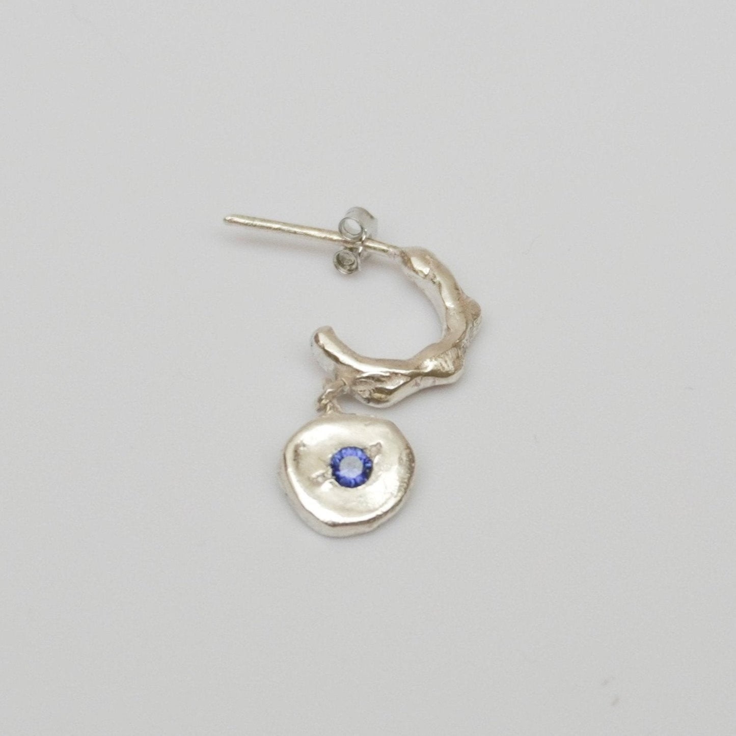 organic silver hoop earring round pendant stone