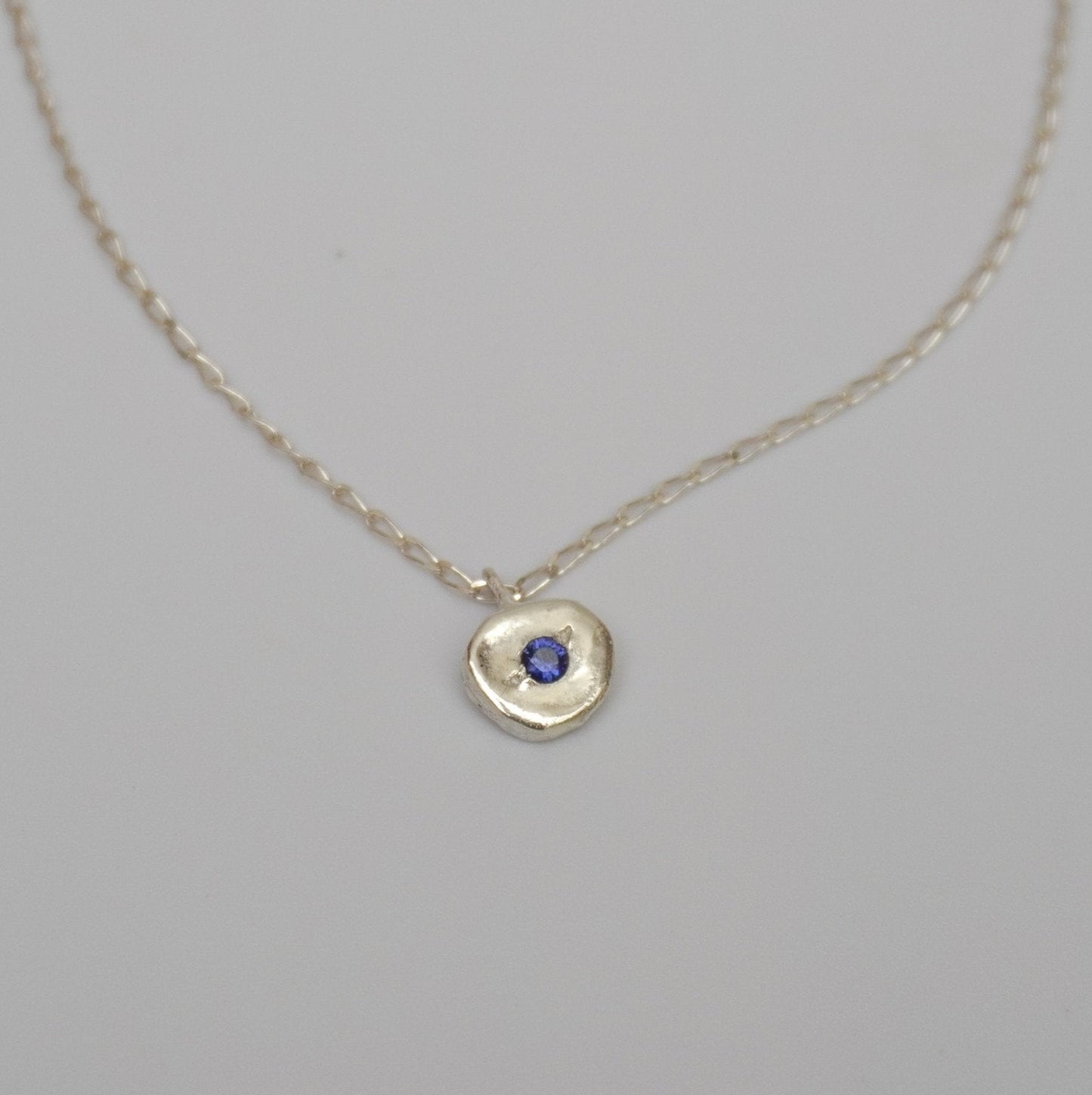 organic metal pendant silver necklace simplicity round blue stone