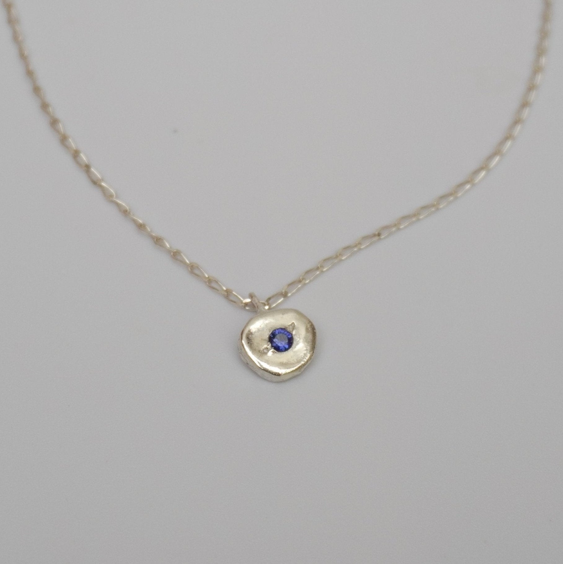 organic metal pendant silver necklace simplicity round blue stone