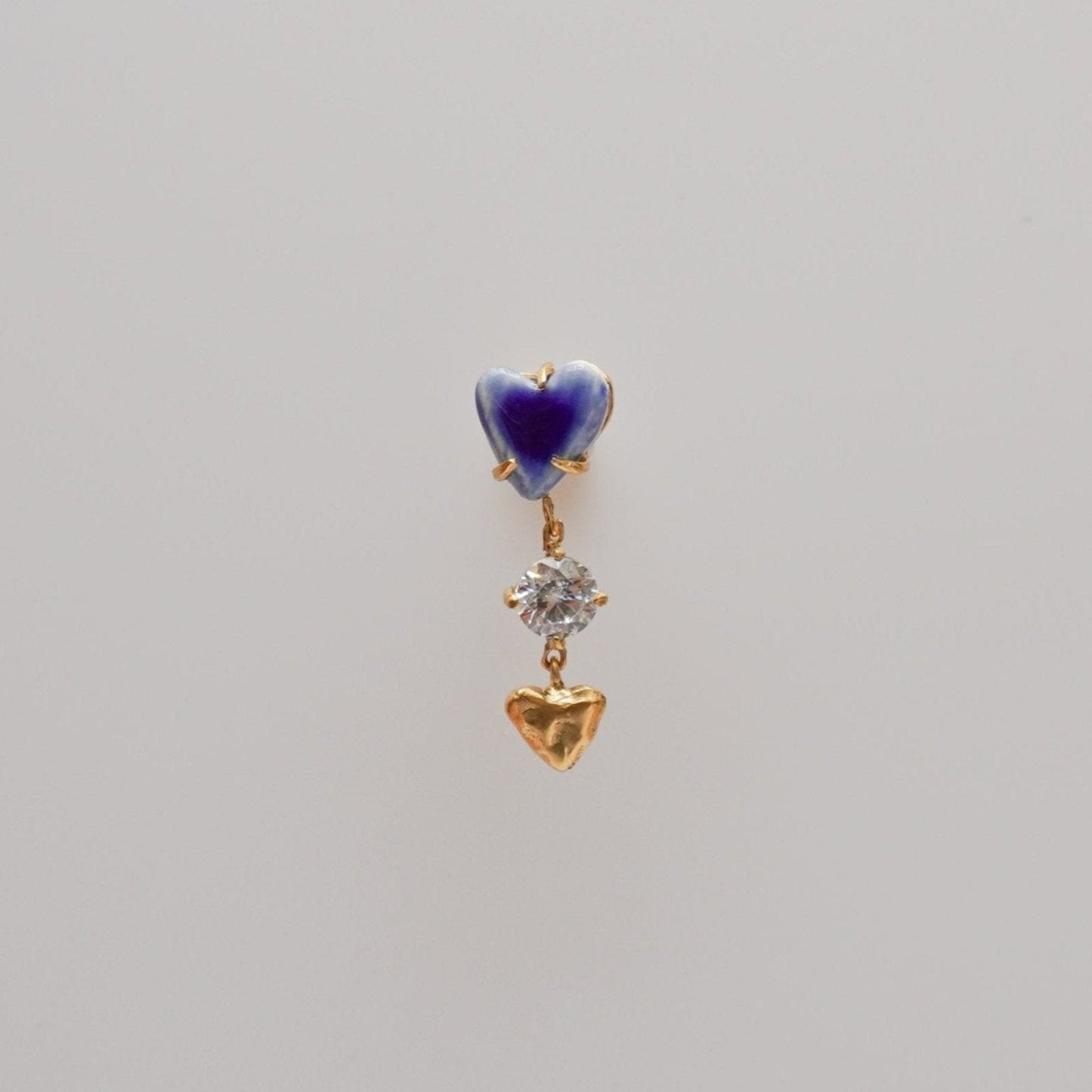 organic love heart gold earring drop stud pendant dangling stone blue